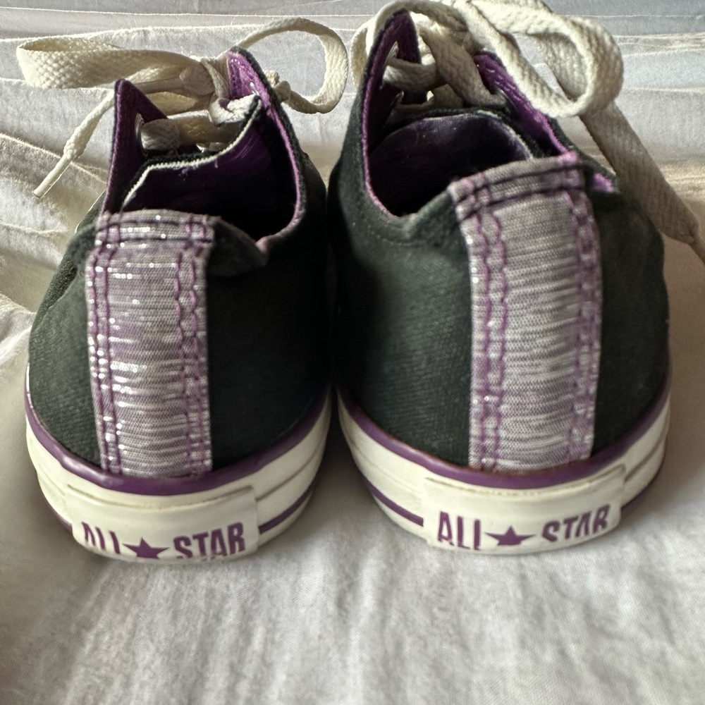 Converse All Star Junior Size 3 Black with Metallic Purple Low Top Sneakers - Picture 3 of 11